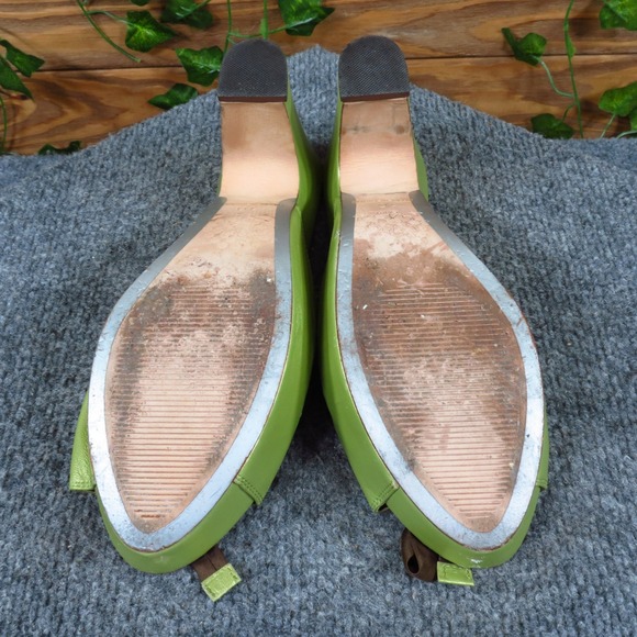 Cindy Womens Platform Mule Heels Size 10 Green Leather Bow Open Toe Chunky Heel - Picture 6 of 6